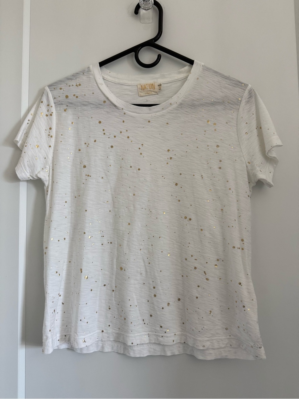 Nation LTD White Short Sleeve Tee with Gold Dot Detail 100% Cotton